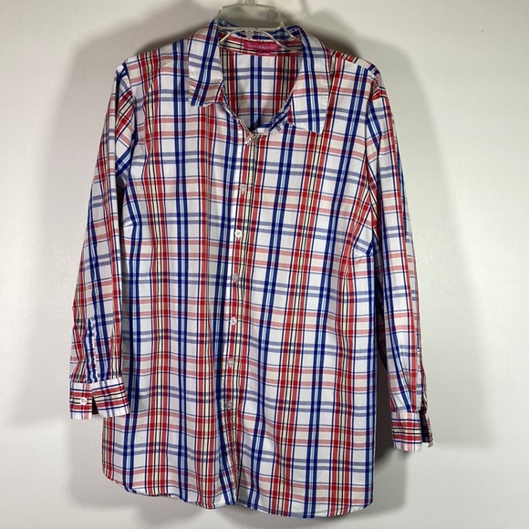 Woman Within Long Sleeve Plaid Button Front Top Size 2X - Picture 1 of 8